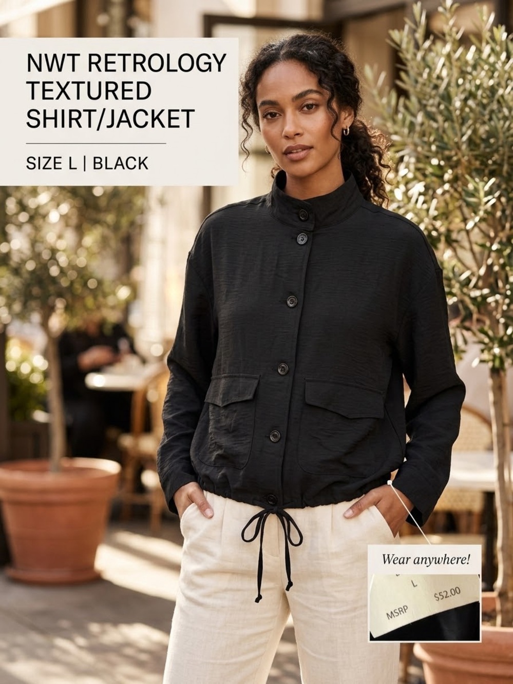 NWT Retrology Black Textured Button-Down Jacket/Shirt - Size L - $52 MSRP!